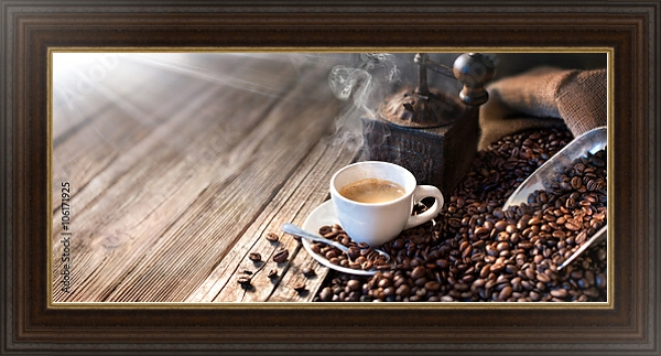 Постер Доброе утро начинается с хорошего кофе с типом исполнения На холсте в раме в багетной раме 1.023.151