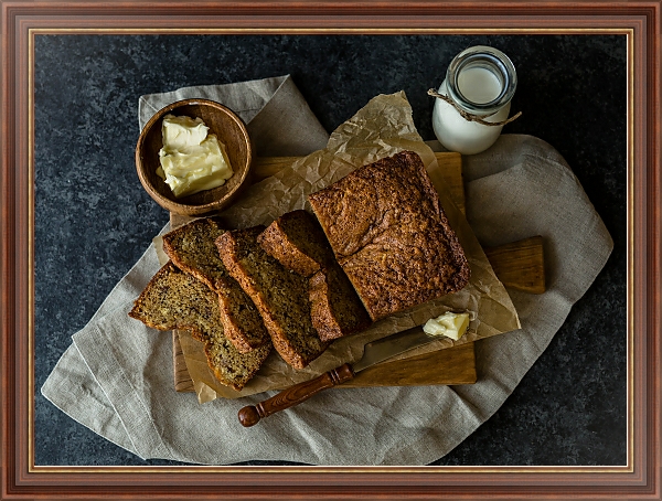 Постер Свежий хлеб, молоко и масло с типом исполнения На холсте в раме в багетной раме 35-M719P-83