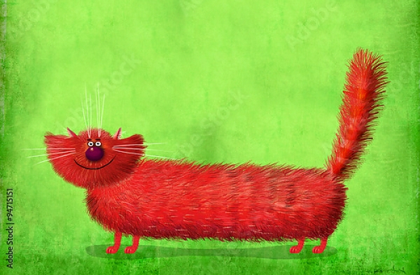 Постер Пушистый длинный кот на зеленом фоне с типом исполнения На холсте без рамы