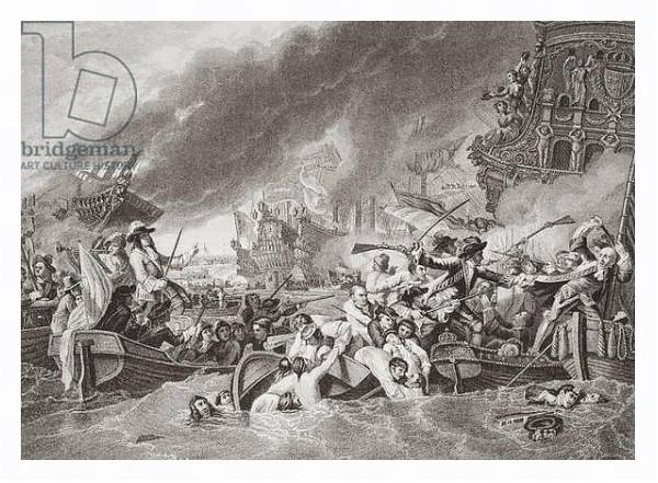 Постер The Battle of La Hogue, Destruction of the French fleet, May 22, 1692 с типом исполнения На холсте в раме в багетной раме 221-03