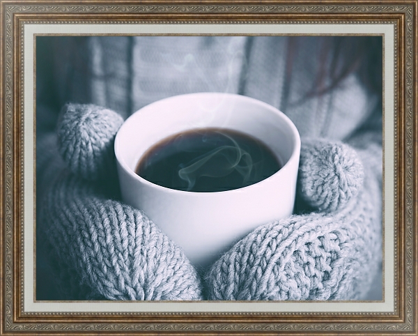 Постер Чашка согревающего кофе с типом исполнения На холсте в раме в багетной раме 595.M52.330