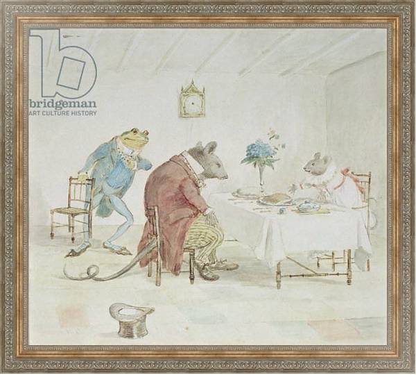 Постер 'Pray, Miss Mouse, will you give us some beer', illustration from 'A Frog He Would A-Wooing Go' с типом исполнения На холсте в раме в багетной раме 484.M48.310