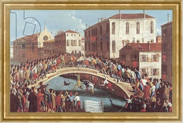 Постер Battle with Sticks on the Ponte Santa Fosca, Venice с типом исполнения На холсте в раме в багетной раме NA033.1.051