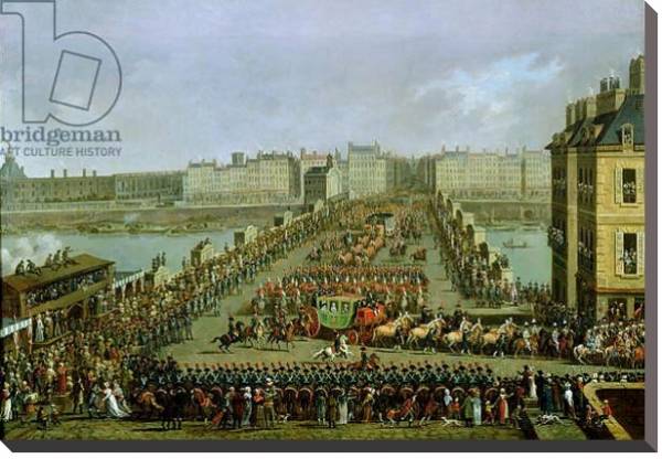 Постер The Imperial Procession Returning to Notre Dame for the Sacred Ceremony 1804, Crossing the Pont-Neuf с типом исполнения На холсте без рамы