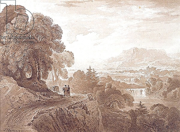 Постер Travellers on a road above a river, 1821 с типом исполнения На холсте без рамы