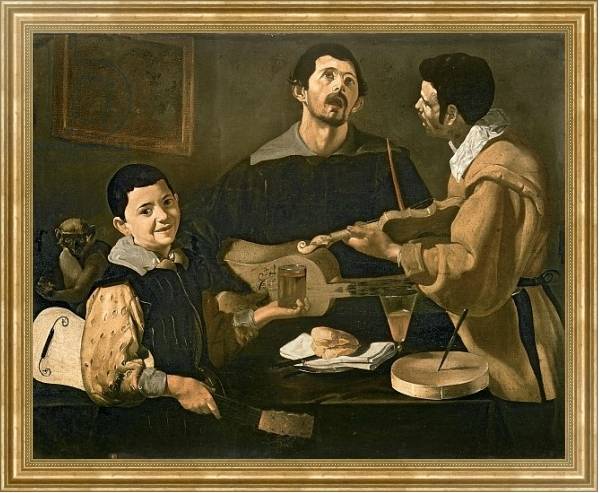 Постер Three Musicians, 1618 с типом исполнения На холсте в раме в багетной раме NA033.1.051