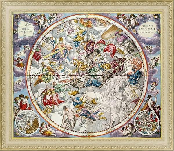 Постер Map of the Christian Constellations as depicted by Julius Schiller, from 'The Celestial Atlas, 1660 с типом исполнения Акварель в раме в багетной раме 484.M48.725