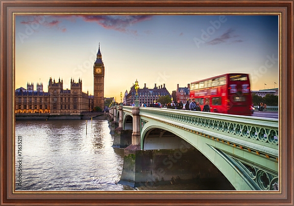 Постер Великобритания, Лондон. Классический вид на Вестминстерский мост с типом исполнения На холсте в раме в багетной раме 35-M719P-83