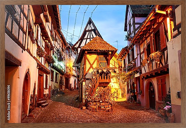 Постер Традиционные бревенчатые дома в Эгишеме. Кольмар, Эльзас, Франция с типом исполнения На холсте в раме в багетной раме 1727.4310