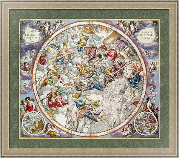Постер Map of the Christian Constellations as depicted by Julius Schiller, from 'The Celestial Atlas, 1660 с типом исполнения Акварель в раме в багетной раме 485.M40.584