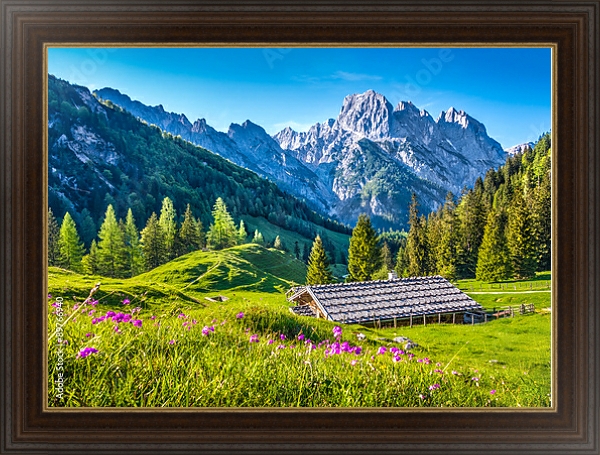 Постер Швейцария. Идиллический альпийский пейзаж с типом исполнения На холсте в раме в багетной раме 1.023.151