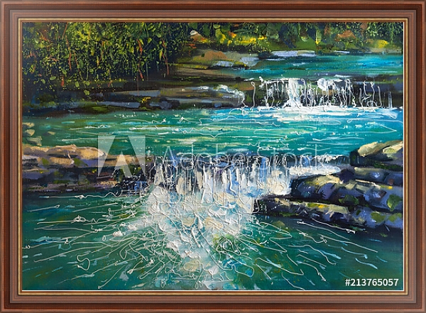 Постер Вид на каскадную реку Дагомыс в Сочинском национальном парке с типом исполнения На холсте в раме в багетной раме 35-M719P-83