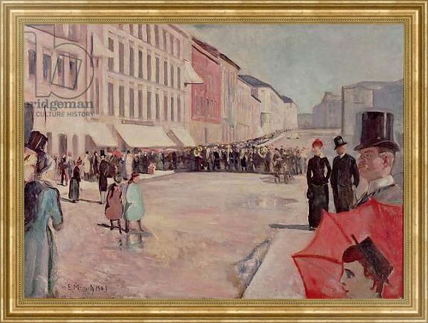 Постер Military Band on Karl-Johann Street, Oslo, 1889 с типом исполнения На холсте в раме в багетной раме NA033.1.051