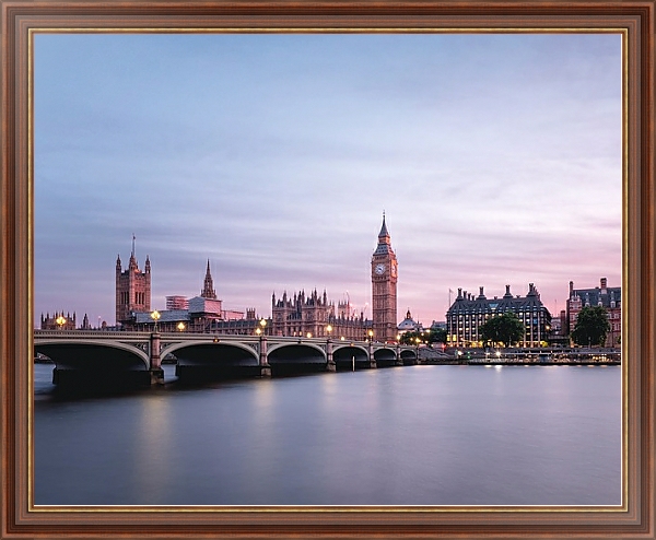 Постер Великобритания, Лондон. Вид на Биг Бен и мост с типом исполнения На холсте в раме в багетной раме 35-M719P-83