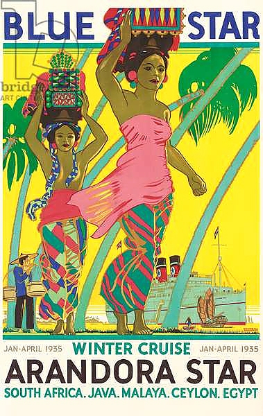 Постер Poster advertising the cruise ship 'Arandora Star', by the shipping company Blue Star Line, 1935 с типом исполнения На холсте без рамы