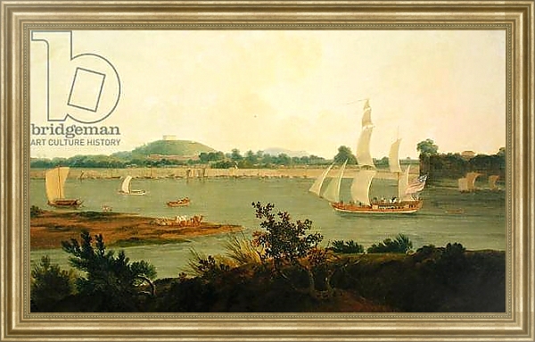 Постер Pinnace Sailing Down the Ganges past Monghyr Fort, c.1791 с типом исполнения На холсте в раме в багетной раме NA033.1.051