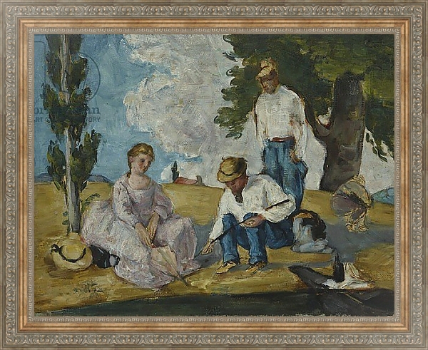 Постер Picnic on a Riverbank, 1873-74 с типом исполнения На холсте в раме в багетной раме 484.M48.310