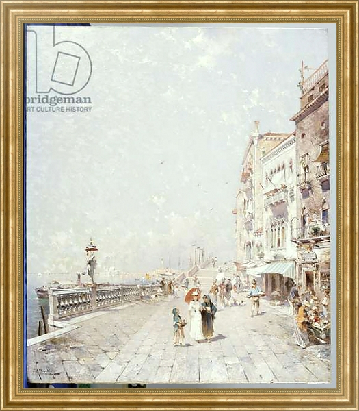 Постер The Molo, Venice, looking West with figures Promenading с типом исполнения На холсте в раме в багетной раме NA033.1.051