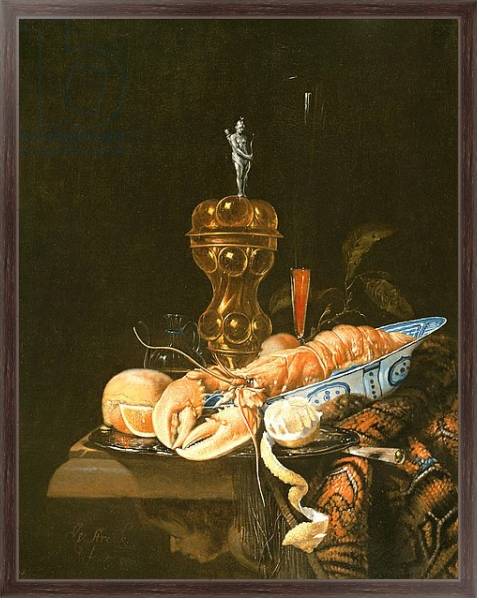 Постер A Still Life with a Lobster in a Delft Bowl с типом исполнения На холсте в раме в багетной раме 221-02