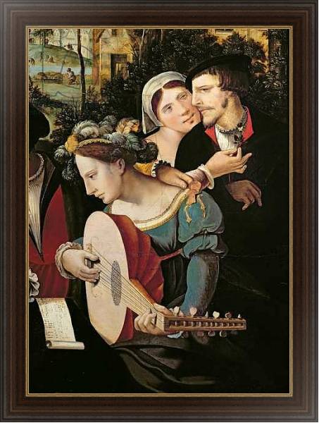 Постер Scene Galante at the Gates of Paris, detail of a couple and a lute player с типом исполнения На холсте в раме в багетной раме 1.023.151