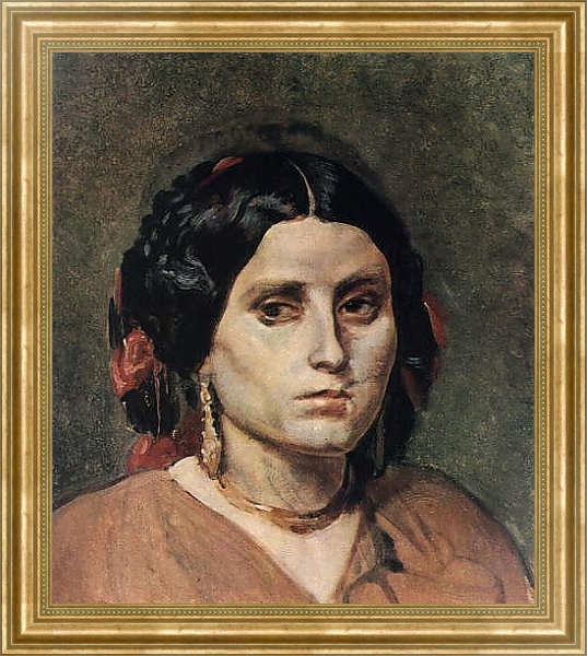 Постер Голова молодой женщины с серьгами и ожерельем. с типом исполнения На холсте в раме в багетной раме NA033.1.051