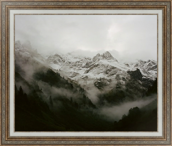 Постер Темные туманные горы с типом исполнения На холсте в раме в багетной раме 595.M52.330