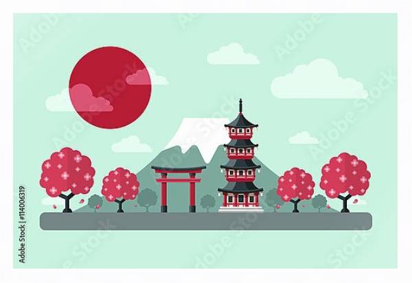 Постер Знаменитые японские достопримечательности с типом исполнения На холсте в раме в багетной раме 221-03