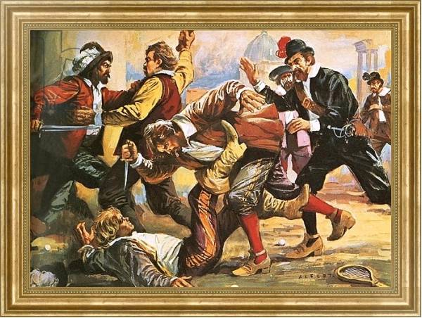 Постер Caravaggio in a brawl с типом исполнения На холсте в раме в багетной раме NA033.1.051