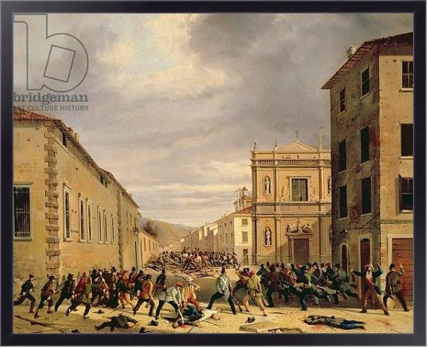 Постер The Battle of 21st March 1849 in the Piazzetta Santa Barnaba in Brescia с типом исполнения На холсте в раме в багетной раме 221-01