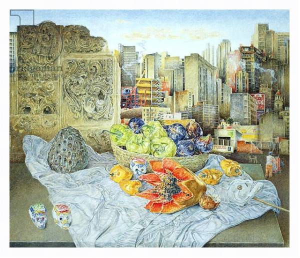 Постер Still Life with Papaya and Cityscape, 2000 с типом исполнения На холсте в раме в багетной раме 221-03