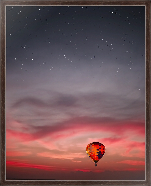 Постер Воздушный шар под звездным небом с типом исполнения На холсте в раме в багетной раме 221-02