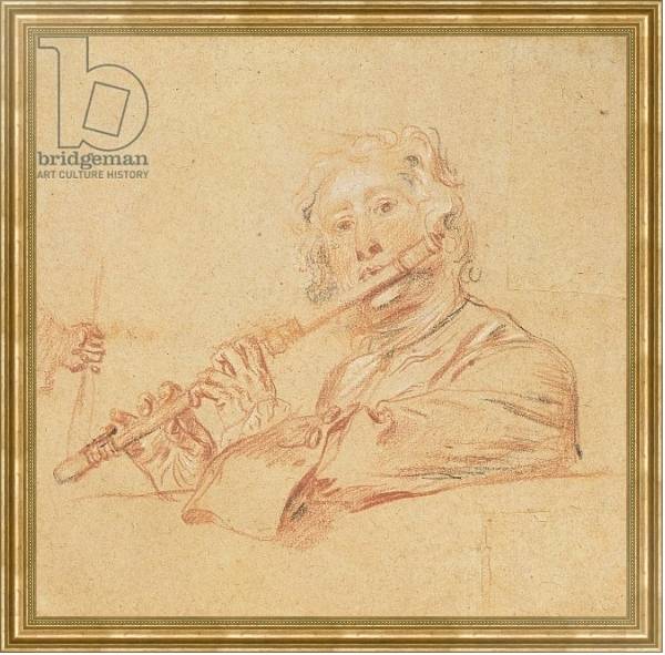 Постер Man Playing a Flute, c.1710 с типом исполнения На холсте в раме в багетной раме NA033.1.051