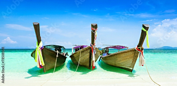 Постер Тайланд. Три традиционные лодки с типом исполнения На холсте без рамы