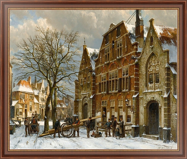 Постер Winter Street Scene, Oudewater с типом исполнения На холсте в раме в багетной раме 35-M719P-83