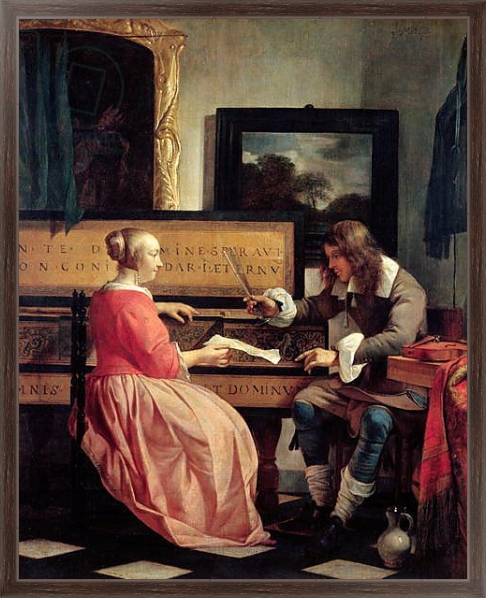 Постер A Man and a Woman Seated by a Virginal, c.1665 с типом исполнения На холсте в раме в багетной раме 221-02
