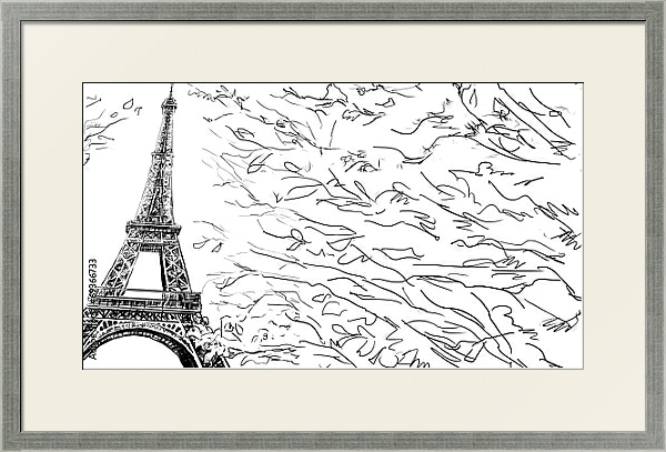 Постер Париж в Ч/Б рисунках #16 с типом исполнения Под стеклом в багетной раме 1727.2510