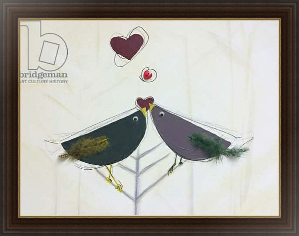 Постер Love birds, love hearts,, painting с типом исполнения На холсте в раме в багетной раме 1.023.151