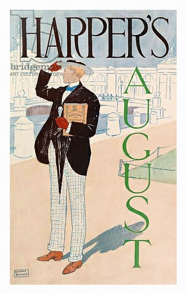 Постер Poster advertising Harper's New Monthly Magazine, August 1893 с типом исполнения На холсте в раме в багетной раме 221-03