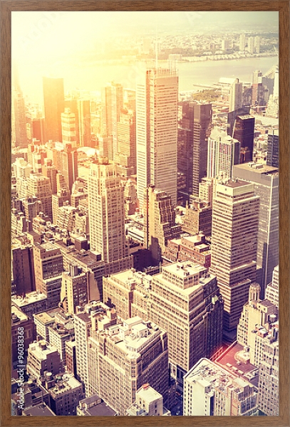 Постер Закат над Манхэттеном, Нью-Йорк с типом исполнения На холсте в раме в багетной раме 1727.4310
