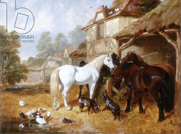 Постер Horses in a Farmyard с типом исполнения На холсте без рамы