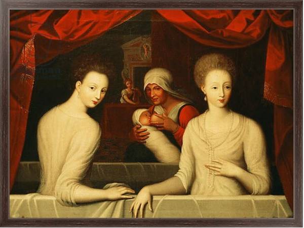 Постер Gabrielle d'Estrees and her sister, the Duchess of Villars с типом исполнения На холсте в раме в багетной раме 221-02