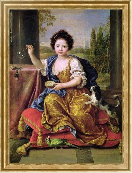 Постер Marie-Anne de Bourbon Mademoiselle de Blois, Blowing Soap Bubbles с типом исполнения На холсте в раме в багетной раме NA033.1.051