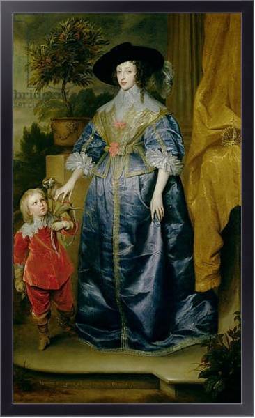 Постер Queen Henrietta Maria and her dwarf Sir Jeffrey Hudson, c.1633 с типом исполнения На холсте в раме в багетной раме 221-01