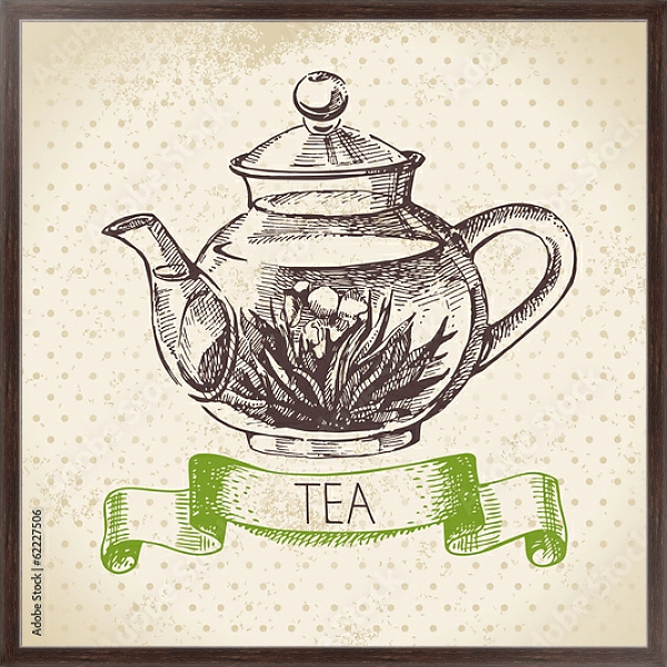 Постер Иллюстрация с чайником с типом исполнения На холсте в раме в багетной раме 221-02