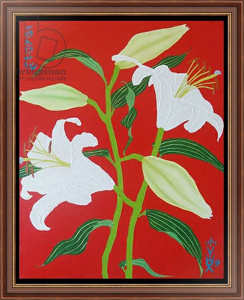 Постер White lily on a red background no.1, 2008, oil on canvas с типом исполнения На холсте в раме в багетной раме 35-M719P-83