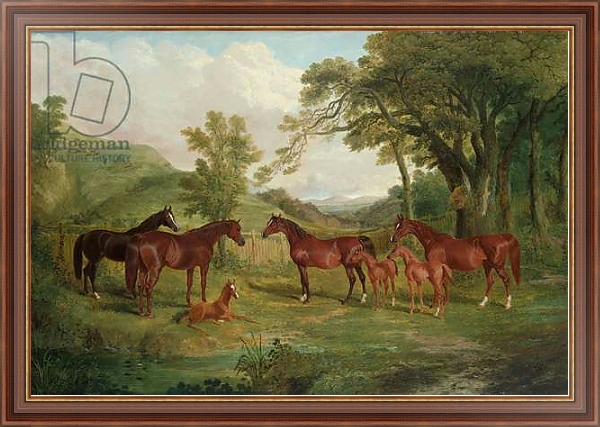 Постер The Streatlam Stud, Mares and Foals, 1836 с типом исполнения На холсте в раме в багетной раме 35-M719P-83