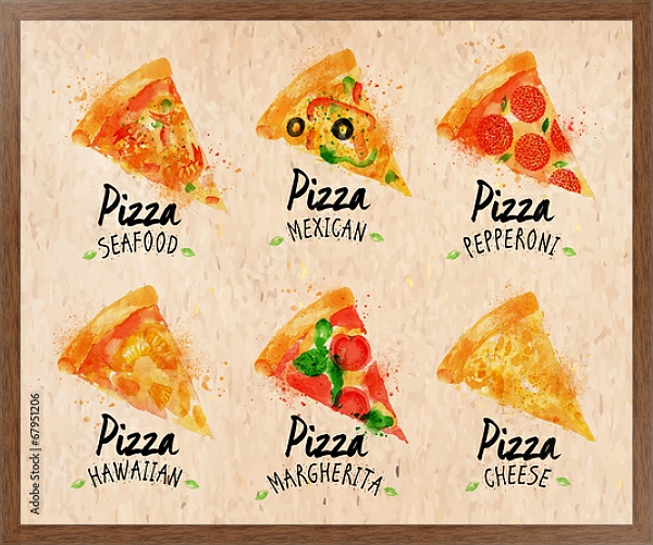 Постер Пицца разных видов с типом исполнения На холсте в раме в багетной раме 1727.4310
