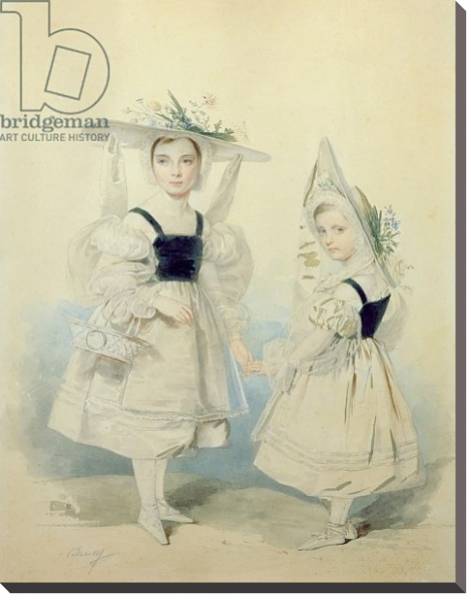 Постер Portrait of the Grand Princesses Olga and Alexandra in Fancy Dress, 1830s с типом исполнения На холсте без рамы
