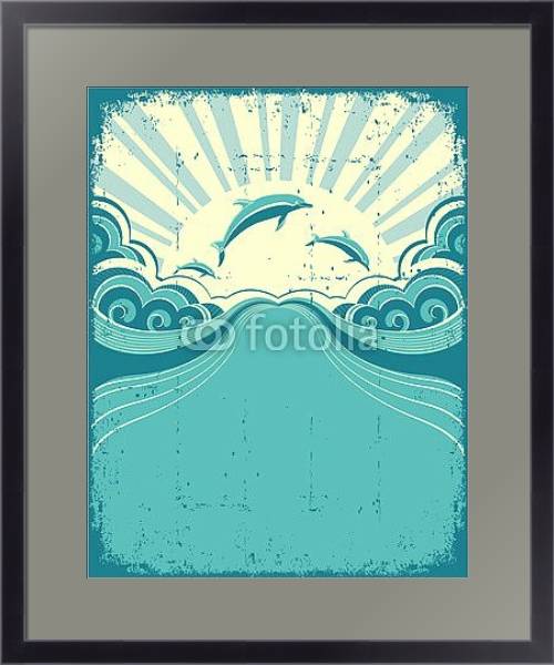 Постер Дельфины в море 2 с типом исполнения Под стеклом в багетной раме 221-01