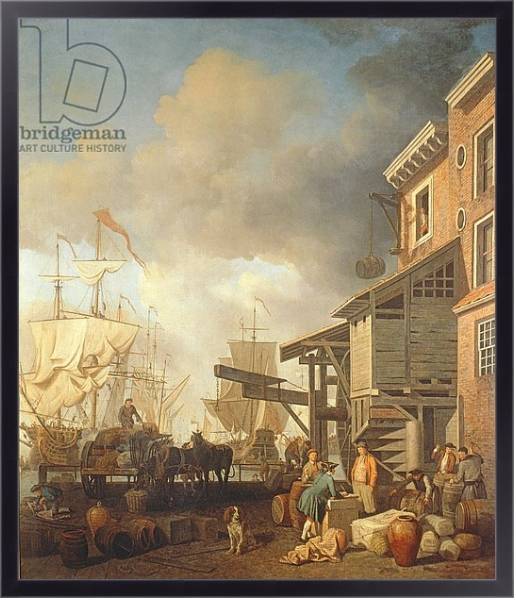 Постер A Thames Wharf, c.1750's с типом исполнения На холсте в раме в багетной раме 221-01